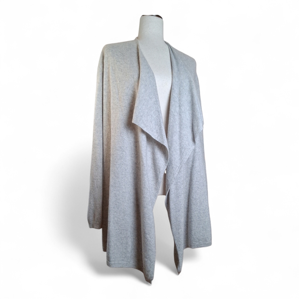Neiman Marcus Wmn Light Grey Cashmere Draped Waterfall Hem Long Open Cardigan S